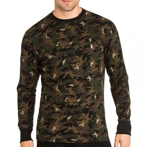 Polo Ralph Lauren Camo Waffle Thermal Knit Shirt Top Fitted L Brown Black Green